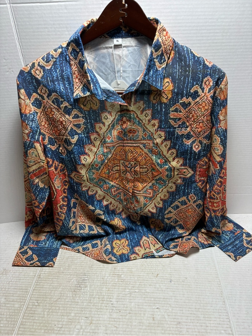 Women's Blue Paisley-Print Button Down Shirt